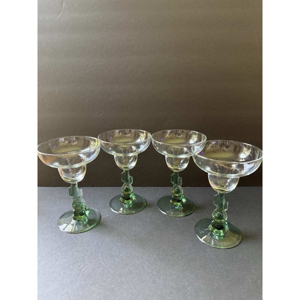 Vintage Saguaro Stem Sombrero Cactus Glass Siesta Set (4) Cinco De Mayo Barware